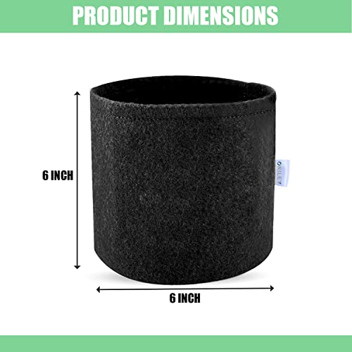 ORILEY Grow Bag Heavy Duty Geo Fabric Plant Pot Lightweight Bags Ideal for Gardening Balcony Terrace (Black, Round, 300 GSM 6 x 6 inch Pack of 5)