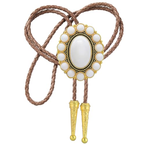 Image of GelConnie Bolo Tie for Men Women Western Cowboy Turquoise Leather Necktie | Natural Stone Bolo Tie Necklace for Women Rodeo Cowboy Leather Necktie Native American Western Cowgirl Ties Adjustable Cord