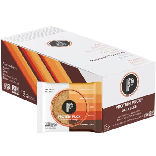 Image of Protein Puck Plant Based Protein Bars 16 Count 3.25oz Full Size Daily Bliss | Snacks with Vegan Protein, Gluten Free, Non Dairy, Kosher Certified Non GMO Premium Healthy Bars