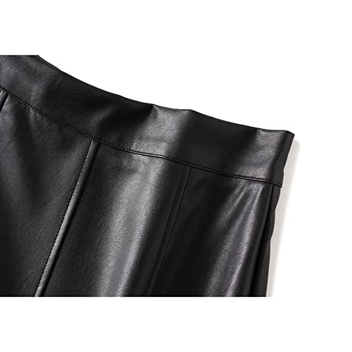 Saia Feminina De Couro Retrô De Cor Pura De Cor Alta Pura Cintura Hip Guarda