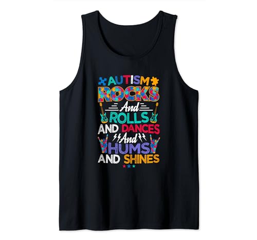 Autismo Rocks and Rolls Funny Autism Awareness Month Camiseta sin Mangas