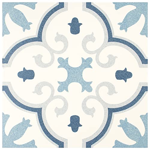 SomerTile FCDMNTBL Monteca Blue Encáustica - Azulejo de porcelana para suelo y pared (24,8 x 24,7 cm), color blanco, 16