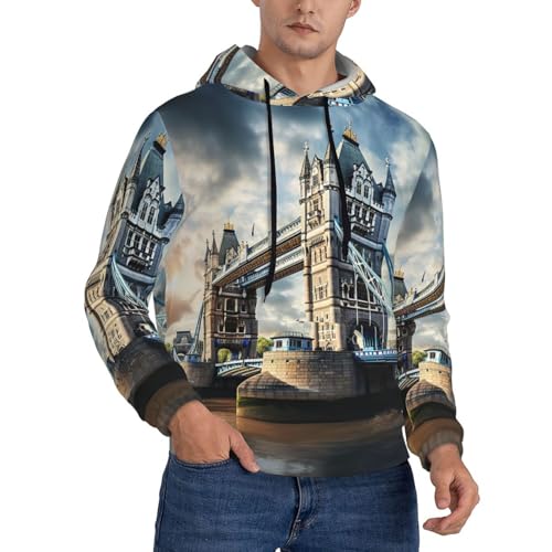 Sweat à capuche historique imprimé Tower Bridge pour homme en noir taille XL