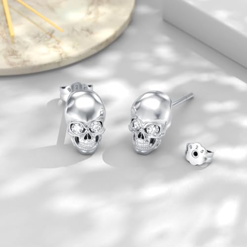 Diamond Skull Stud Earrings for Women Men in 925 Sterling Silver3