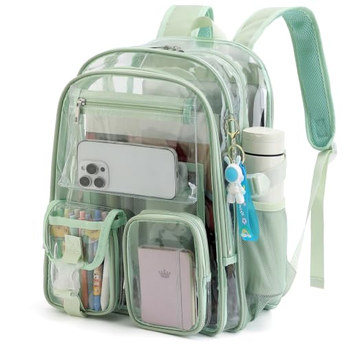 Kouxunt Clear Backpack Heavy Duty Transparent Backpacks Stadium Approved for School Work Sport Travel (Matcha Green)