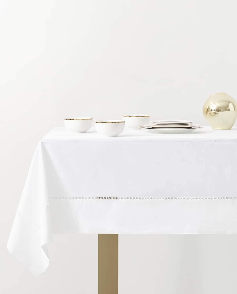 Fennco Styles Classic Solid Color Hemstitch Border Tablecloth for Dining Table, Banquet, Wedding, Family Dinner, 60 x 60 Inch, White