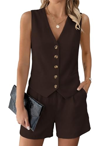 SimpleFun Women's Clothing Sets Shorts and Waistcoat Dressy Casual Two