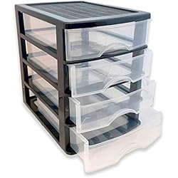 Cajoneras Baratas Gris AC - Cajonera de Almacenamiento Sobremesa con 4 cajones, Torre de almacenamiento multiusos para oficina, hogar, escuela, etc. 35 x 27 x 35,5 cm. Color Negro