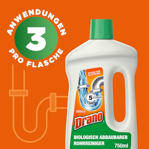 Drano Extra Stark, Biologisch Abbaubarer Rohrreiniger für langsam abfließende Abflüsse, 1er Pack (1 x 750 ml)