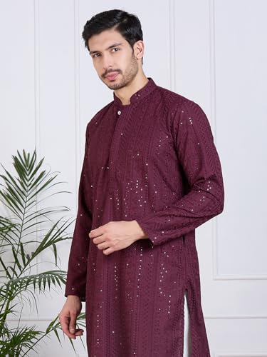 Image of Rajubhai Hargovindas Men Pure Cotton Chikankari Embroidered Straight Kurta