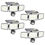 Philips Solar Security Light Outdoor 302 LED 1200lm，Solar-Powered Waterproof Wall-Mounted Flood Light w/PIR Motion Sensor, 3 Heads, IP65 Waterproof, 3 Modes (4 Packs)
