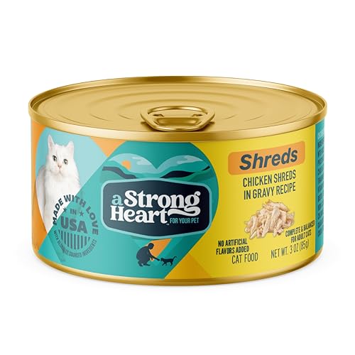 Image of A Strong Heart Wet Cat Food, Chicken Shreds in Gravy, Made with Whole Muscle Chicken, Made in the USA, 3oz Can (Pack of 24)