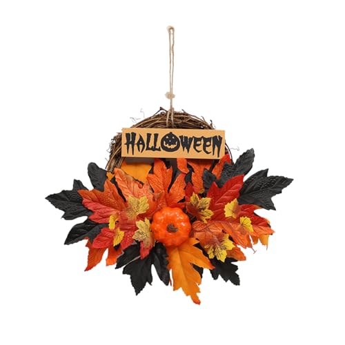 ハロウィンリース リース 花輪 人造 ハロウィン飾り 玄関 飾り付け ハロウィーン 装飾 インテリア 農家 壁掛け ドアチャーム 紅葉 カボチャ ベリー ガーランド 収穫の季節 感謝祭 秋 冬 季節用品 雰囲気 デコレーション (オレンジ, 35cm) - JOMA-E Shop - 商品画像