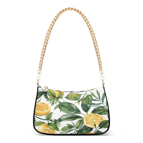 Image of Shoulder Bags for Women Vintage Yellow Lemon Fruit and Blue Print Hobo Tote Handbag Small Clutch Purse with Zipper Closure