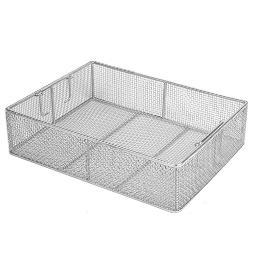 HUANGHAIQIU Medical 304 Stainless Steel Disinfection Basket, Instrument Sterilization Baskets,Sterilization Tray,Mesh Perforated Baskets Washing Basket,for Jewelry Cleaner,50 * 40 * 20cm