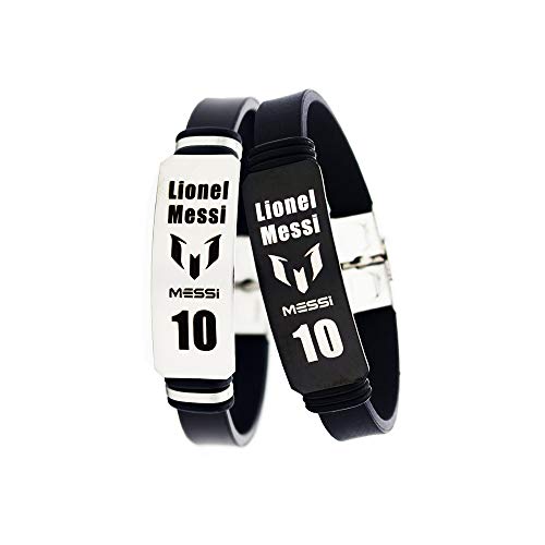 fanwenfeng Soccer Lionel Messi Neymar Inspirational Personal Logo Adjustable Wristbands Stainless Steel Sport Silicone Bracelet 2 Pcs (Lionel Messi)