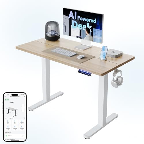 HUANUO AI-gesteuerter Höhenverstellbarer Schreibtisch 120 x 60 cm mit Smarter APP, Funktioniert mit Alexa & Google, Elektrischer Schreibtisch mit 6 Speicherstufen, Sitz-Erinnerung