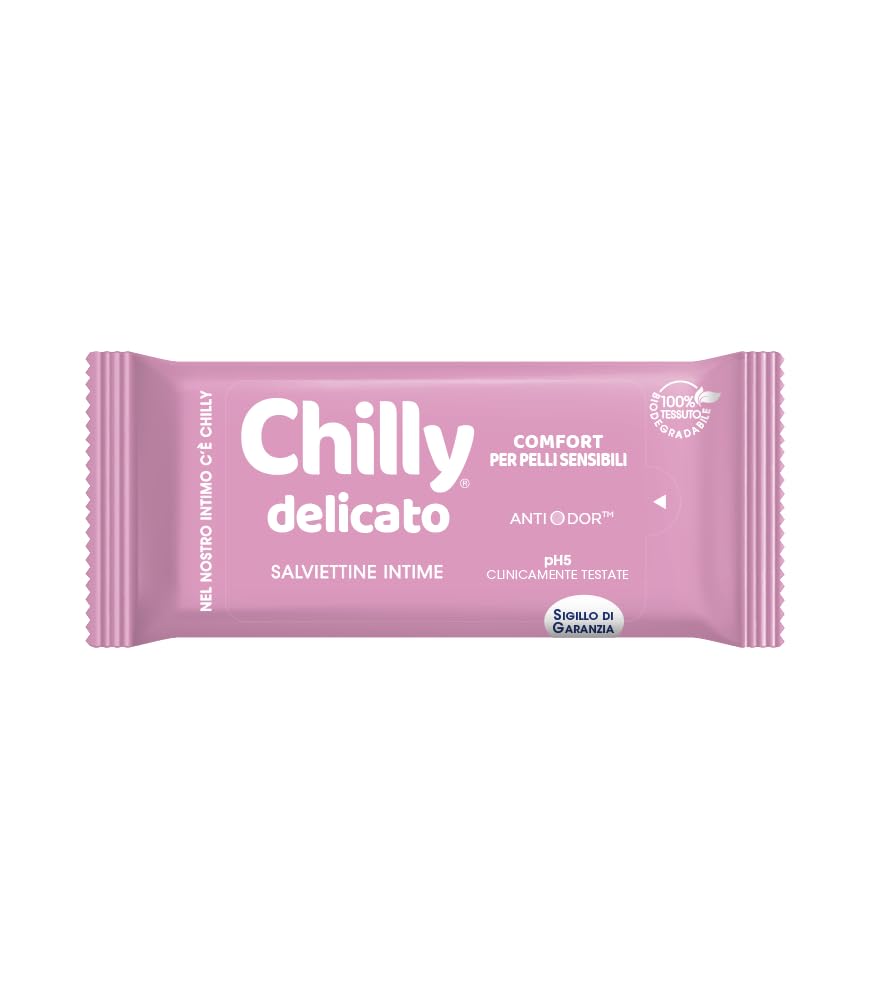 12x Chilly Intimhygiene Tücher Delicato - Ideal für empfindliche Haut - mit Aloe und Hamamelis - Jede Packung enthält 12 Tücher + Beni Culinari Kostenloser Schlüsselanhänger