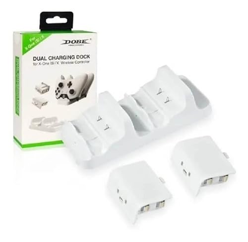 Kit Base Carregador De Controle Com 2 Bateria 300mAh e Cabo Compatível Para X-Box One S/X (BRANCO)