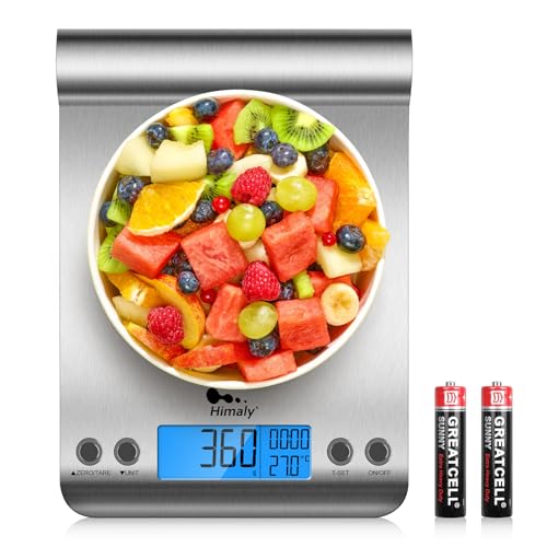himaly Digitale Küchenwaage Edelstahl, Digitalwaage Briefwaage mit Tara-Funktion(5kg/1g), großem LCD-Display, Auto-Off, elektronische Waage für Nahrungsmittel, Backen, Kochen