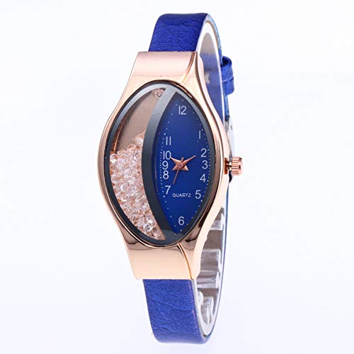 BONNIO Reloj de Cuero para Mujer Elipse Quicksand Rhinestone Reloj de Pulsera de Cuarzo Retro Exquisito Reloj Casual
