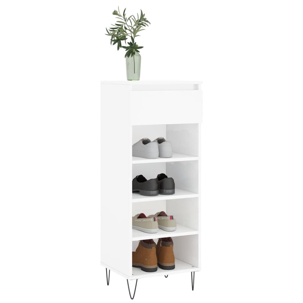 Schuhschrank Hochglanz-Weiß aus Holzwerkstoff 40x36x105 cm mit Metallbeinen, Schuhregal platzsparend, Schuhablage mit Schublade, Schuhständer für Schuhaufbewahrung im Wohnraum