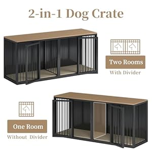 Large Dog Crate Furniture for 2 Dogs, 71.6'' Steel Frame Dog Crate with Double Doors, Heavy Sturdy Dog Kennel for Small Medium Large Dog, Indoor Double Dog Cage (Black) Large Dog Crate Furniture for 2 Dogs 716 Steel Frame Dog Crate with Double Doors Heavy Sturdy Dog Kennel for Small Medium Large Dog Indoor Double Dog Cage Black