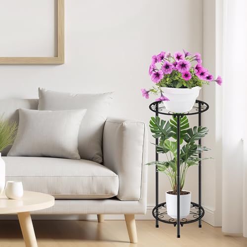CASIMR Plant Stand Indoor Outdoor, Metal Rustproof Flower Shelf 2 Tier 23.9 inch, Tall Multiple Plant Pot Holder Rack for Garden Patio Living Room Corner Balcony, Black - Thumbnail 3
