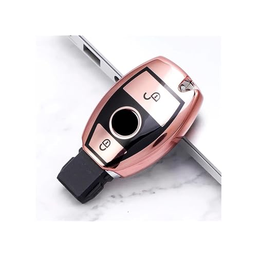 Coque de clé Mercedes Benz en TPU rose 2 boutons avec son porte-clés élégant