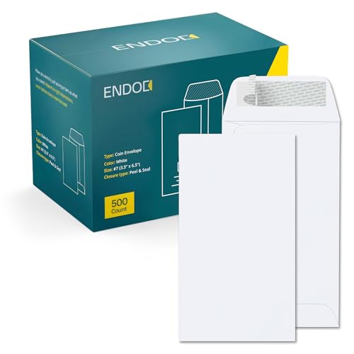 #7 Money Envelopes for Cash - 500 Pack - White Coin Envelopes Self Seal - Cash Envelopes Peel & Seal - Small Envelopes for Money, Credit Cards, Gift Cards, Storage, Small Parts, Seeds - 28 lb Paper