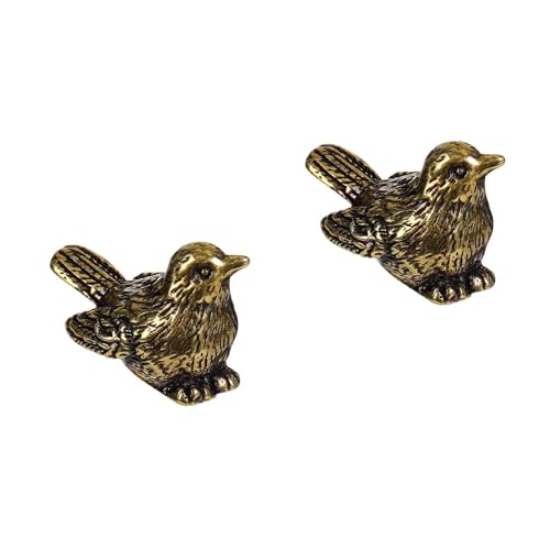 Homoyoyo 2pcs Vintage Ornaments Copper Mini Sparrow Statues, Copper Mini Sparrow Statues Vintage Brass Bird Statue Retro Figurines for Shelves Home Decor