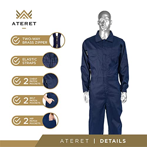 Ateret I Flame Resistant Fr Coverall - 100% Nylon I Lightweight 7 Ounce 100% Cotton Fr Treated I (Large, Navy Blue) #TOP2