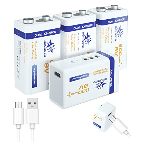 USB 9 V 600mAh Akku wiederaufladbar Li-Ion 6F22 PP3 MN1604 6LR61 9V batterien mit USB-Kabel für Tastatur Mikrofon Rauchmelder (4 Stück