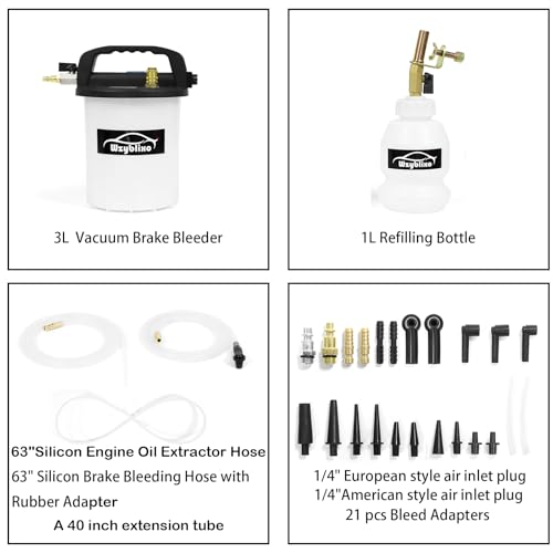 Wzyblixo 3L Vacuum Brake Bleeder Kit, One Man Pneumatic Brake Fluid and Clutch Bleeding Extractor Tool with Adapters with 1L Refilling Bottle - Thumbnail 2