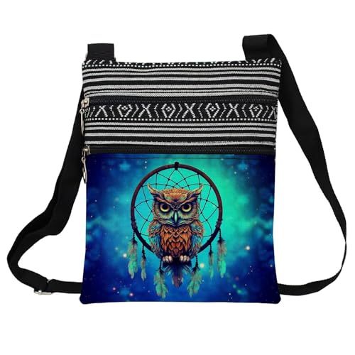 Dreamcatcher Owl Messenger Bag Small Ethnic Pattern Printed Adjustable Strap Crossbody Zipper Bag Dreamcatcher Owl Phone Bag Wallet Cute Shoulder Handbag for Women - 1