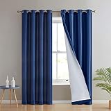 HLC.ME Jefferson Cortinas de seda sintética semitransparente con filtro de luz con ojales forrados de microfibra para dormitorio comedor y sala de estar 2 paneles (137 x 213 cm) color azul marino