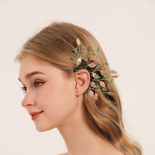 Butterflies Ear Left Single Elf Cuff Green Fairy Ear Cuff for Women2