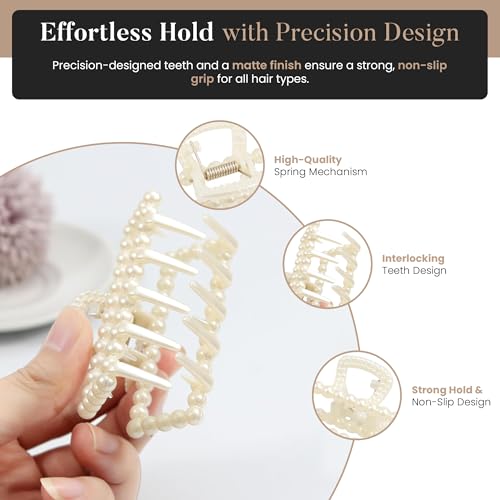 Mecool 5 Pcs Artificial Pearls Hair Claw Clips for Women Ponytail Holder, 5 Pcs - 1, 1 count (Pack of 5) - Image 2