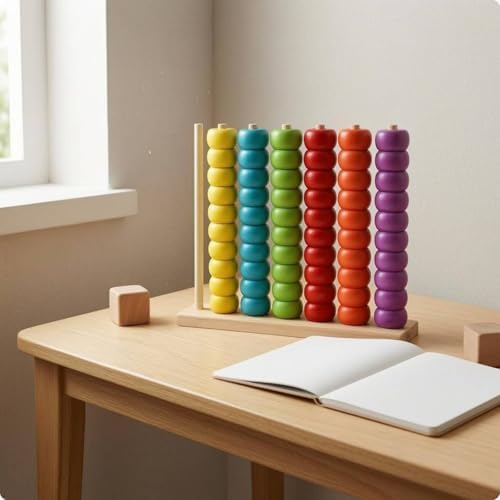 Menolana Children Counting Frame Wooden Abacus Toy Counting Rack Bead Stacker Math Learning Tool with Multicolor Beads for Early Numeral Awareness Suitable for, Extra Large Beaded Abacus - 1