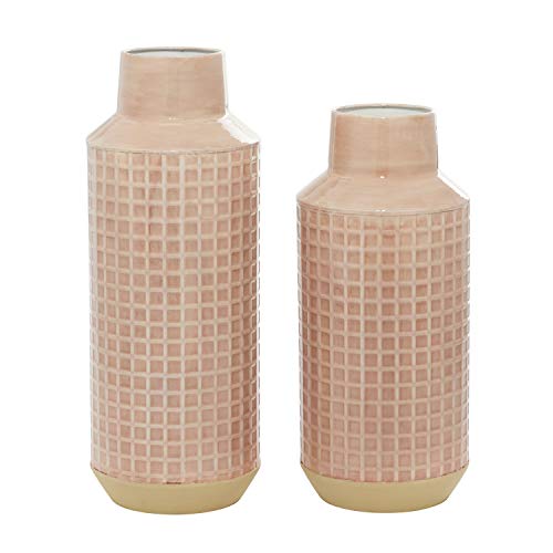 Deco 79 Metal Cylinder Vase, Set of 2 14", 17" H, Pink by Deco 79 - Image 2