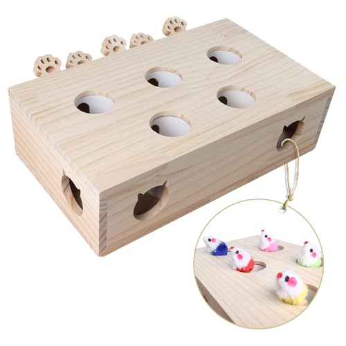 Vefhby Interaktives Katzenspielzeug Holz Spielzeug, Katzenspielzeug Selbstbeschäftigung Puzzle Box mit Spielzeugen für Katzen Natürliches Holzdesign Spielzeug für Katzen für Jedes Alter