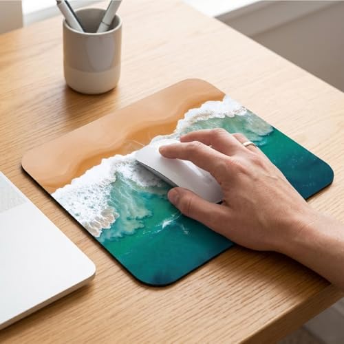 Image of Premium Non-Slip Mouse Pad | Smooth Surface for Optical & Laser Mouse | Durable Base Designs | Ideal for Office, Home & Gaming (Square Tropical Beach Aerial)