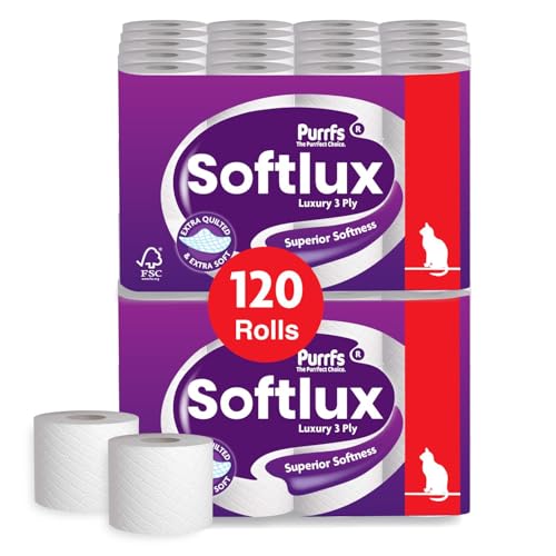 Softlux Toilet Rolls 3 Ply Ultra Soft Luxury Embossed Quilted Unscented Family Pack 120 Count