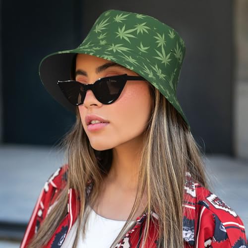 Ganja Leaf Green Hat Bucket Hats Funny Fisherman Cap Travel Beach Sun Caps Outdoor - Image 8