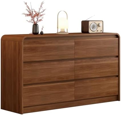 Modern 6 Drawer Dresser, 55-Inch Wood Chest of Drawers, Curved An...
