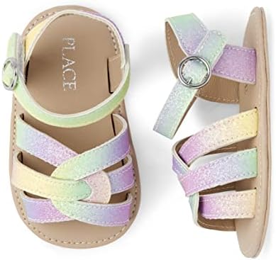 The Children's Place Baby Girls Newborn Flat Sandals, Pastel Multi, 3-6 Infant | Image 1