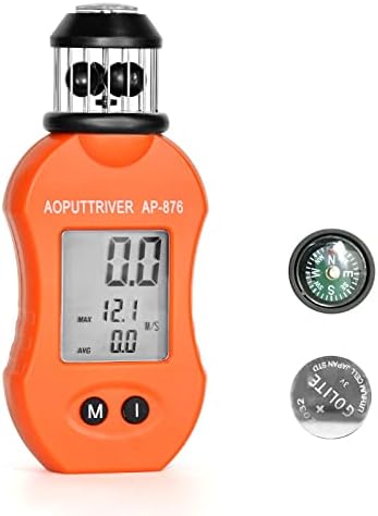 Wind Cup Anemometer Handheld, AP-876 Pocket Anemometer with 360° Wind Sensor Air Speed Meter for Measuring Air Speed Temp Air Volume for HVAC Vents Boat Sailing Shooting-Orange