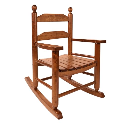 Toddler Rocking Chair Wooden Comfy Recliner Rocker for Kids Ages 3-6 Baby Lounge Chair Indoor Outdoor Girls Children’s Playroom Christmas Gift Brown