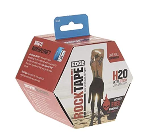 RockTape H2O Edge Highly Water-Resistant Kinesiology Tape with Travel Case, 16.4-Foot Continuous Roll, Blue