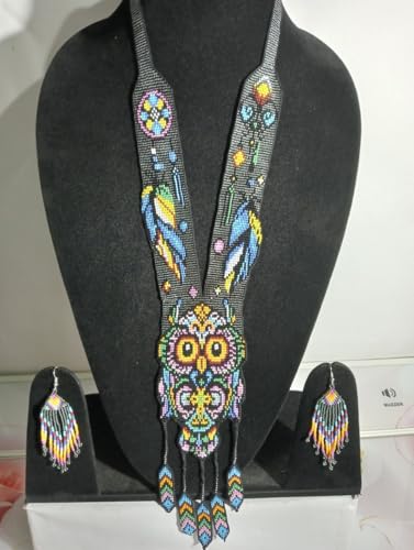 Collar gerdan de búho ucraniano y pendientes artesanales de cuentas multicolor 2